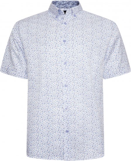 Kam Jeans P035 Premium Mini Leaf Print Short Sleeve Shirt White - Kauluspaidat - Miesten isot kauluspaidat 2XL – 8XL