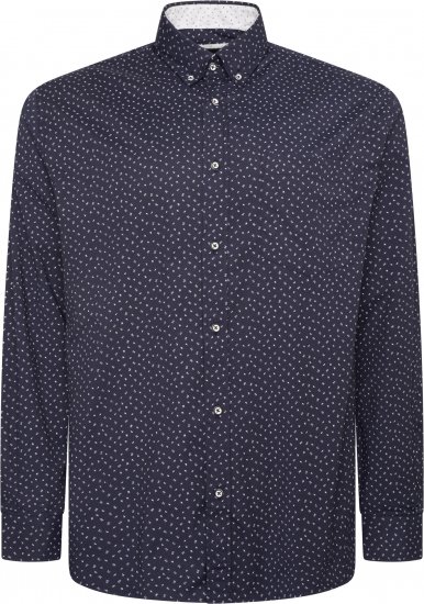 Kam Jeans P037 Dobby Print Stretch Long Sleeve Shirt Navy - Kauluspaidat - Miesten isot kauluspaidat 2XL – 8XL