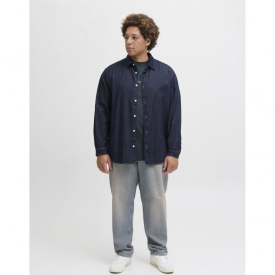 Jack & Jones Norrebro Denim Long Sleeve Shirt Dark Blue Denim - Kauluspaidat - Miesten isot kauluspaidat 2XL – 8XL