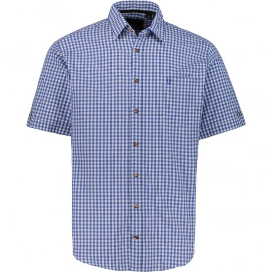 JP1880 Short Sleeve Check Print Traditional Shirt Blue - Kauluspaidat - Miesten isot kauluspaidat 2XL – 8XL