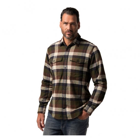 JP1880 Shirt Flannel Long Sleeve Dark Brown TALL - MIESTEN VAATTEET MT-6XLT - Pitkien miesten vaatteet