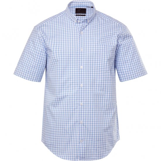 JP1880 Shirt Traditional Short Sleeve Checked Light Blue - Kauluspaidat - Miesten isot kauluspaidat 2XL – 8XL