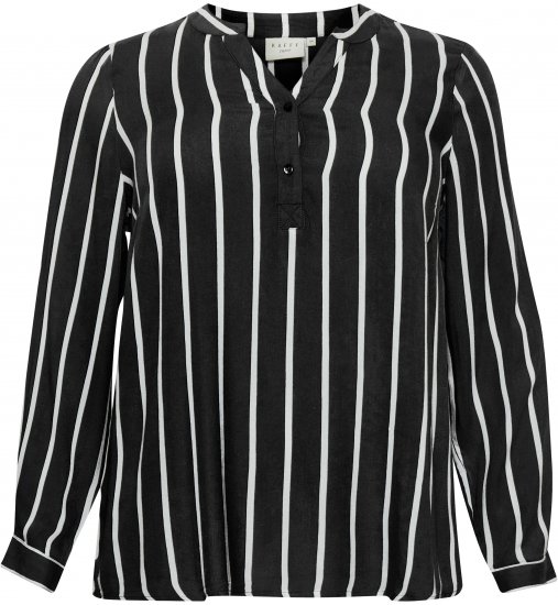 Kaffe Curve Sida Pusero Raidallinen Musta / Liituvalkoinen - Naisten puserot ja tunikat isot koot - 