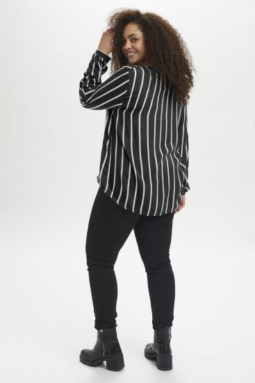 Kaffe Curve Sida Pusero Raidallinen Musta / Liituvalkoinen - Naisten puserot ja tunikat isot koot - 