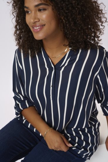 Kaffe Curve Sida Pusero Raidallinen Tummansininen / Liituvalkoinen - Naisten puserot ja tunikat isot koot - 