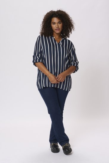 Kaffe Curve Sida Pusero Raidallinen Tummansininen / Liituvalkoinen - Naisten puserot ja tunikat isot koot - 