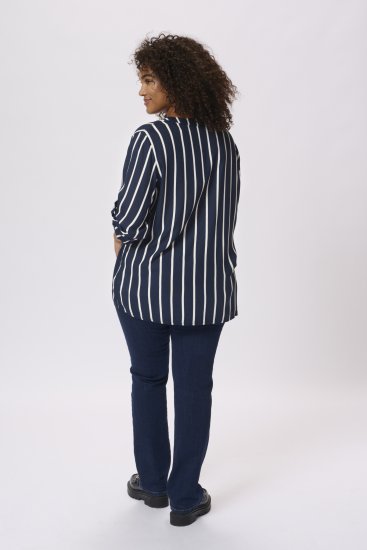 Kaffe Curve Sida Pusero Raidallinen Tummansininen / Liituvalkoinen - Naisten puserot ja tunikat isot koot - 