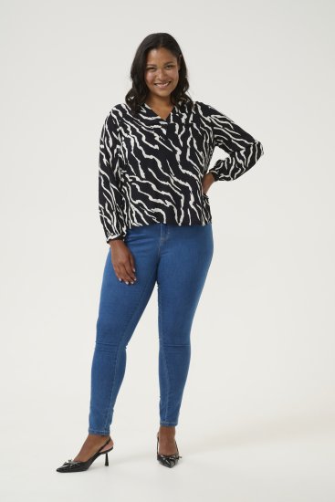 Kaffe Curve Mirta Tilly Pusero Musta / Antiikinvalkoinen Seeprakuosi - Naisten puserot ja tunikat isot koot - 