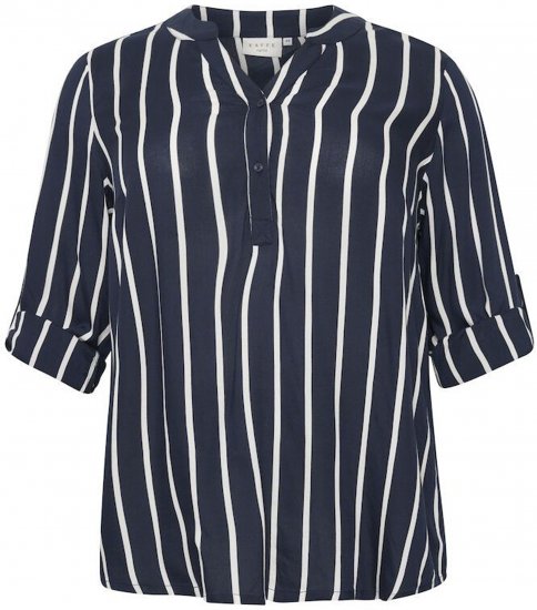 Kaffe Curve Sida Pusero Raidallinen Tummansininen / Liituvalkoinen - Naisten puserot ja tunikat isot koot - 