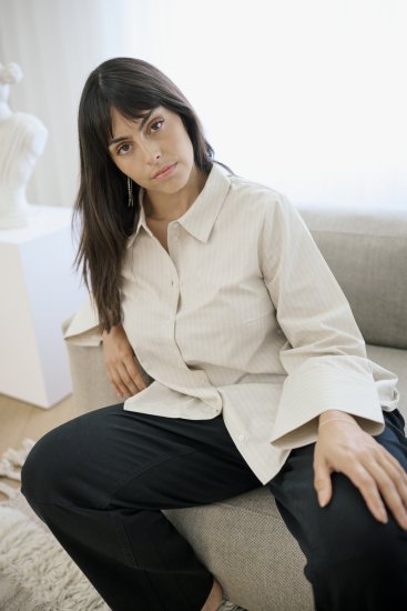 Kaffe Curve Josa Shirt Feather Grey Stripe - Paitapuserot - 