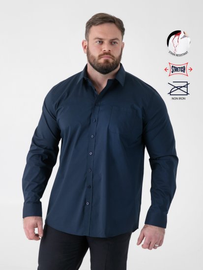 D555 Oliver Tahrankestävä Silitysvapaa Joustava Pitkähihainen Paita Laivastonsininen - Kauluspaidat - Miesten isot kauluspaidat 2XL – 8XL