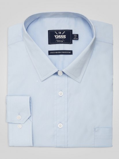 D555 Oliver Tahrankestävä Silitysvapaa Joustava Pitkähihainen Paita Taivaansininen - Kauluspaidat - Miesten isot kauluspaidat 2XL – 8XL