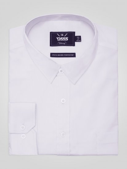 D555 Oliver Tahrankestävä Silitysvapaa Joustava Pitkähihainen Paita Valkoinen - Kauluspaidat - Miesten isot kauluspaidat 2XL – 8XL