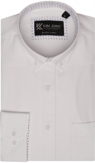Kam Jeans P020 Premium Long sleeve Oxford Shirt White - Kauluspaidat - Miesten isot kauluspaidat 2XL – 8XL
