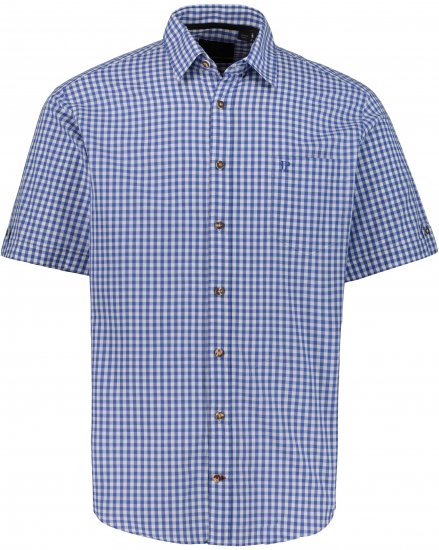 JP1880 Short Sleeve Check Print Traditional Shirt Blue - Kauluspaidat - Miesten isot kauluspaidat 2XL – 8XL