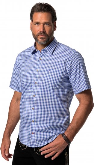 JP1880 Short Sleeve Check Print Traditional Shirt Blue - Kauluspaidat - Miesten isot kauluspaidat 2XL – 8XL