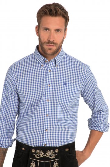 JP1880 Shirt Traditional Checked Long Sleeve Blue - Kauluspaidat - Miesten isot kauluspaidat 2XL – 8XL