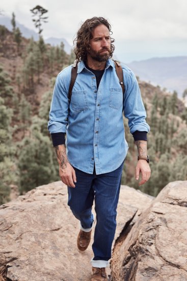 JP1880 Shirt Denim Long Sleeve Light Blue TALL - MIESTEN VAATTEET MT-6XLT - Pitkien miesten vaatteet