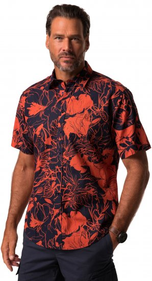 JP1880 Shirt Short Sleeve Linen Blend Red - Kauluspaidat - Miesten isot kauluspaidat 2XL – 8XL