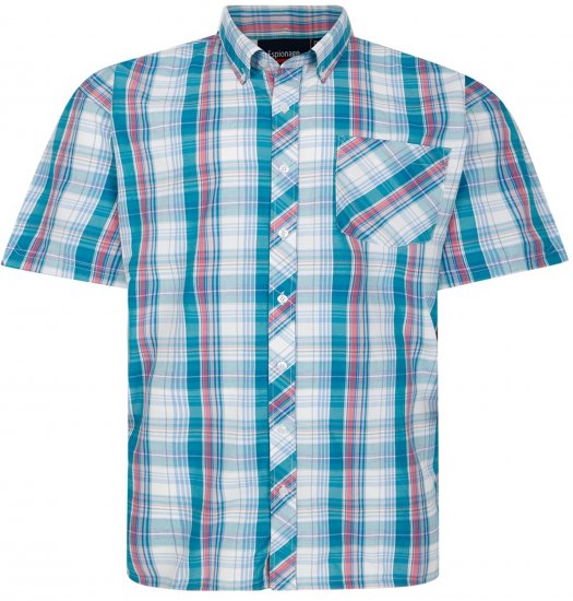 Espionage SH443 Checked Short Sleeve Shirt Green/Pink/White - Kauluspaidat - Miesten isot kauluspaidat 2XL – 8XL