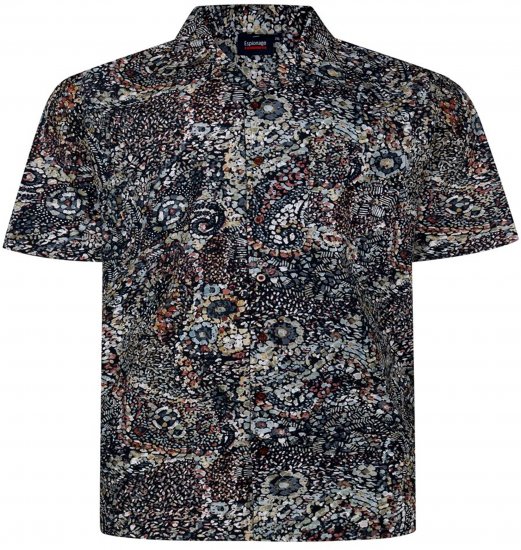 Espionage SH467 Short Sleeve Abstract Print Shirt Dark Green - Lyhythihaiset kauluspaidat - Lyhythihaiset Kauluspaidat Isot Koot