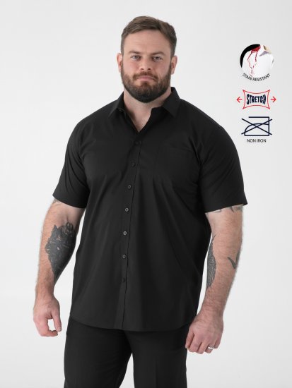 D555 Lucas Tahrankestävä Silitysvapaa Joustava Lyhythihainen Paita Musta - Kauluspaidat - Miesten isot kauluspaidat 2XL – 8XL
