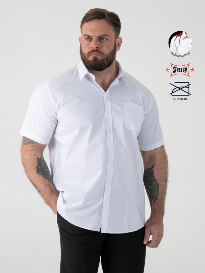 D555 Lucas Tahrankestävä Silitysvapaa Joustava Lyhythihainen Paita Valkoinen - Kauluspaidat - Miesten isot kauluspaidat 2XL – 8XL