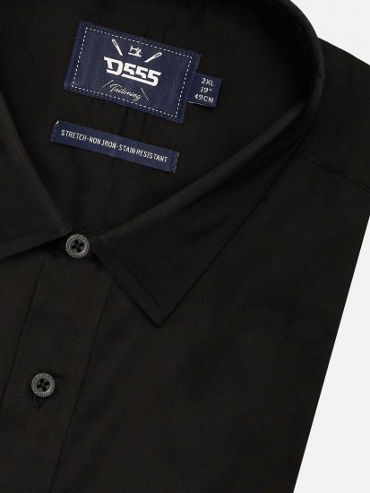 D555 Lucas Tahrankestävä Silitysvapaa Joustava Lyhythihainen Paita Musta - Kauluspaidat - Miesten isot kauluspaidat 2XL – 8XL