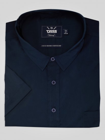 D555 Lucas Tahrankestävä Silitysvapaa Joustava Lyhythihainen Paita Laivastonsininen - Kauluspaidat - Miesten isot kauluspaidat 2XL – 8XL