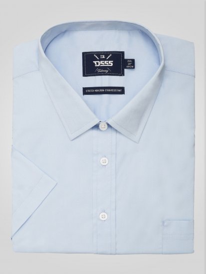 D555 Lucas Tahrankestävä Silitysvapaa Joustava Lyhythihainen Paita Taivaansininen - Kauluspaidat - Miesten isot kauluspaidat 2XL – 8XL