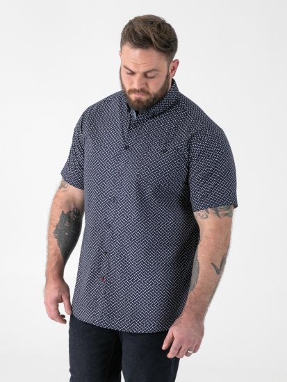 D555 Melrose Navy Icon AOP Button Down Collar Short Sleeve Navy - Lyhythihaiset kauluspaidat - Lyhythihaiset Kauluspaidat Isot Koot