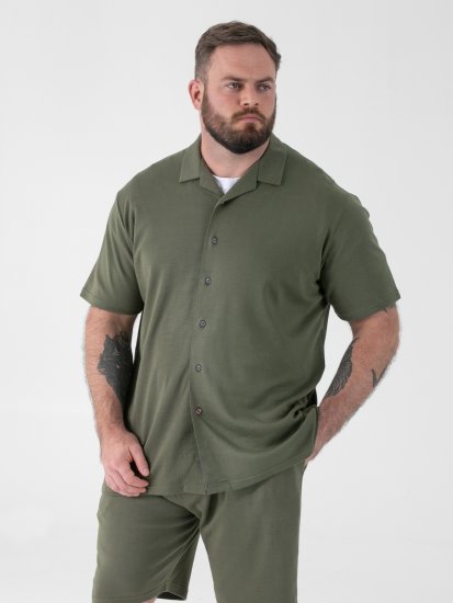 D555 Connor Stretch Cuban Collar Reosrt Short Sleeve Shirt Khaki - Kauluspaidat - Miesten isot kauluspaidat 2XL – 8XL