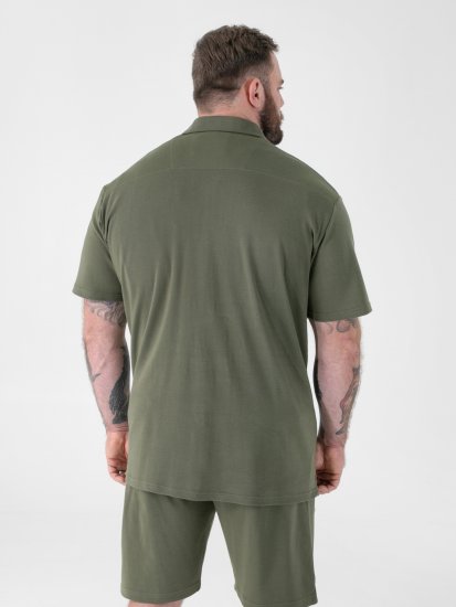 D555 Connor Stretch Cuban Collar Reosrt Short Sleeve Shirt Khaki - Kauluspaidat - Miesten isot kauluspaidat 2XL – 8XL