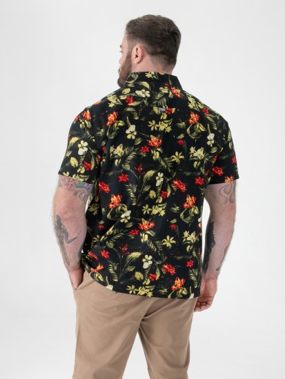 D555 Gordon Hawaiian AOP Cuvan Collar Resort Short Sleeve Black - Kauluspaidat - Miesten isot kauluspaidat 2XL – 8XL