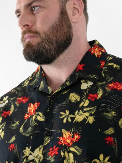 D555 Gordon Hawaiian AOP Cuvan Collar Resort Short Sleeve Black - Kauluspaidat - Miesten isot kauluspaidat 2XL – 8XL