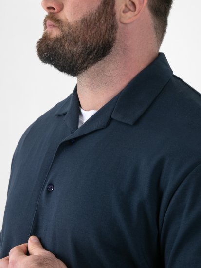 D555 Connor Stretch Cuban Collar Resort Short Sleeve Shirt Navy - Kauluspaidat - Miesten isot kauluspaidat 2XL – 8XL