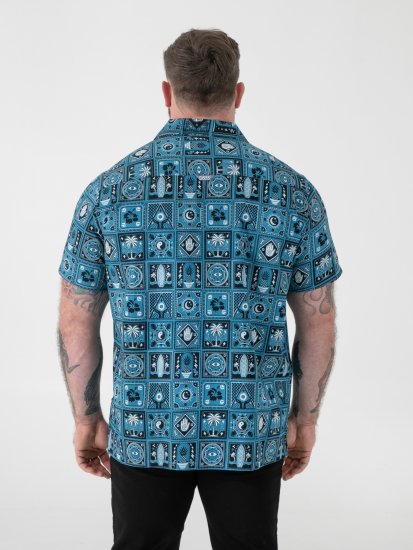 D555 Hawkins Printed Cuban Collar Resort Short Sleeve Shirt Teal - Kauluspaidat - Miesten isot kauluspaidat 2XL – 8XL