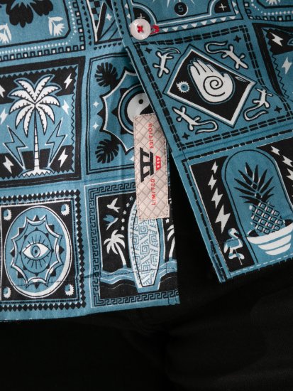 D555 Hawkins Printed Cuban Collar Resort Short Sleeve Shirt Teal - Kauluspaidat - Miesten isot kauluspaidat 2XL – 8XL