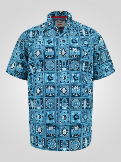 D555 Hawkins Printed Cuban Collar Resort Short Sleeve Shirt Teal - Kauluspaidat - Miesten isot kauluspaidat 2XL – 8XL
