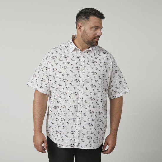 North Latitude 61111 Painettu Pellavainen Lyhythihainen Paita Valkoinen - Kauluspaidat - Miesten isot kauluspaidat 2XL – 8XL