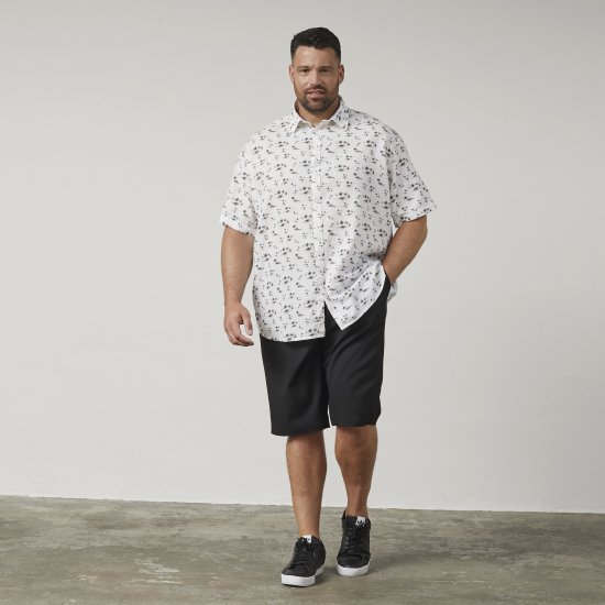 North Latitude 61111 Painettu Pellavainen Lyhythihainen Paita Valkoinen - Kauluspaidat - Miesten isot kauluspaidat 2XL – 8XL