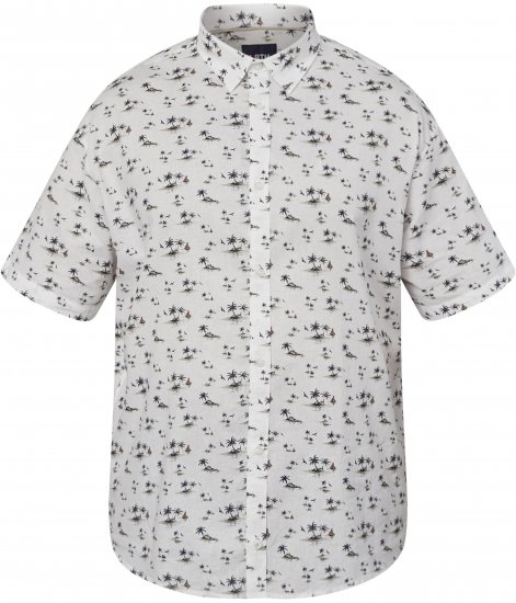 North Latitude 61111 Painettu Pellavainen Lyhythihainen Paita Valkoinen - Kauluspaidat - Miesten isot kauluspaidat 2XL – 8XL