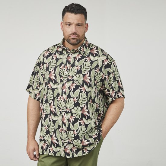 North Latitude 61357 All-Over Painettu Viskoosipaita Musta - Kauluspaidat - Miesten isot kauluspaidat 2XL – 8XL