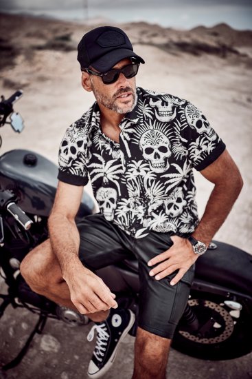 JP1880 Skull Pattern Jersey Short Sleeve Shirt Black - Kauluspaidat - Miesten isot kauluspaidat 2XL – 8XL