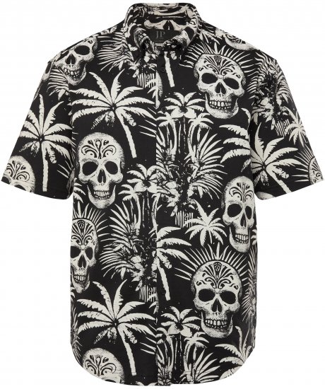 JP1880 Skull Pattern Jersey Short Sleeve Shirt Black - Kauluspaidat - Miesten isot kauluspaidat 2XL – 8XL