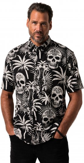 JP1880 Skull Pattern Jersey Short Sleeve Shirt Black - Kauluspaidat - Miesten isot kauluspaidat 2XL – 8XL