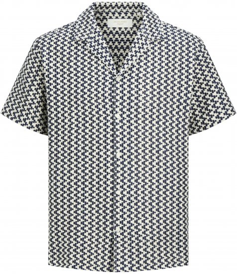 Jack & Jones Montauk Crochet Short Sleeve Shirt Navy - Kauluspaidat - Miesten isot kauluspaidat 2XL – 8XL