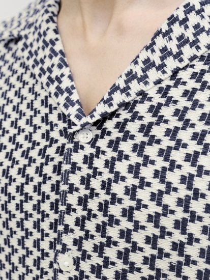 Jack & Jones Montauk Crochet Short Sleeve Shirt Navy - Kauluspaidat - Miesten isot kauluspaidat 2XL – 8XL