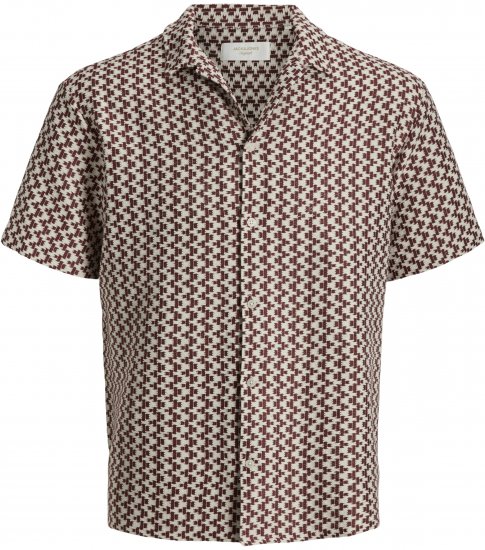 Jack & Jones Montauk Crochet Short Sleeve Shirt Dark Red - Lyhythihaiset kauluspaidat - Lyhythihaiset Kauluspaidat Isot Koot