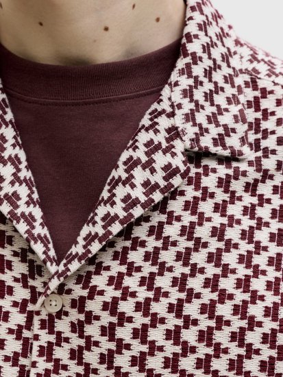 Jack & Jones Montauk Crochet Short Sleeve Shirt Dark Red - Lyhythihaiset kauluspaidat - Lyhythihaiset Kauluspaidat Isot Koot